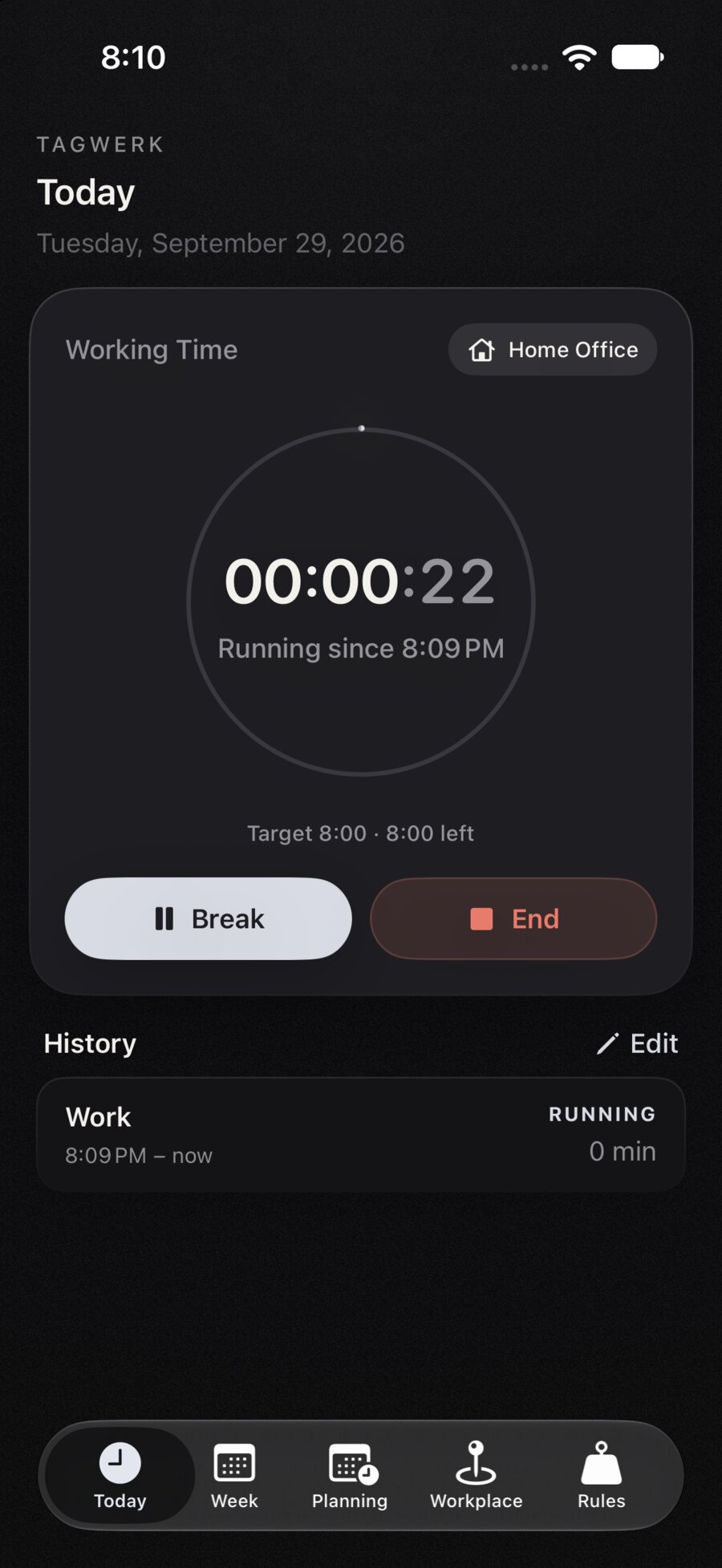 Tagwerk Today: running time tracking